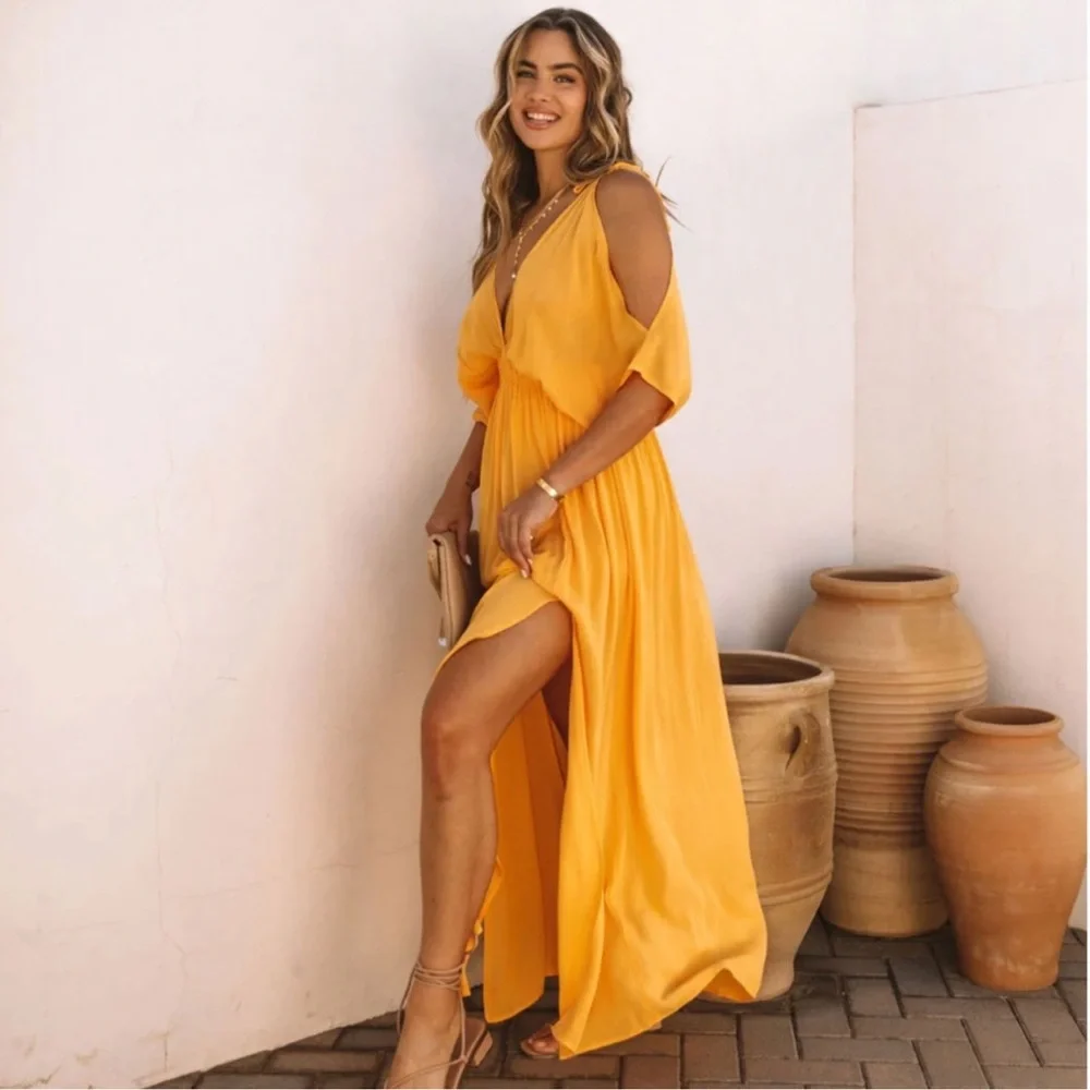 VICI Korinne Cold Shoulder Maxi Dress Marigold NWT